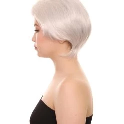 HPO Old Lady Grey Womens Wig | White Grandma Cosplay Halloween Wig | Premium Breathable Capless Cap