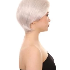 HPO Old Lady Grey Womens Wig | White Grandma Cosplay Halloween Wig | Premium Breathable Capless Cap