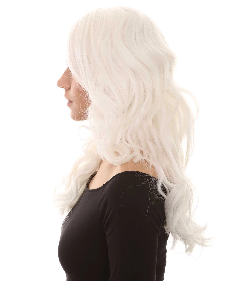 HPO Women's Womens Glow-In-The-Dark Long Curly Wavy Party Wig | GID Wigs | Premium Breathable Capless Cap