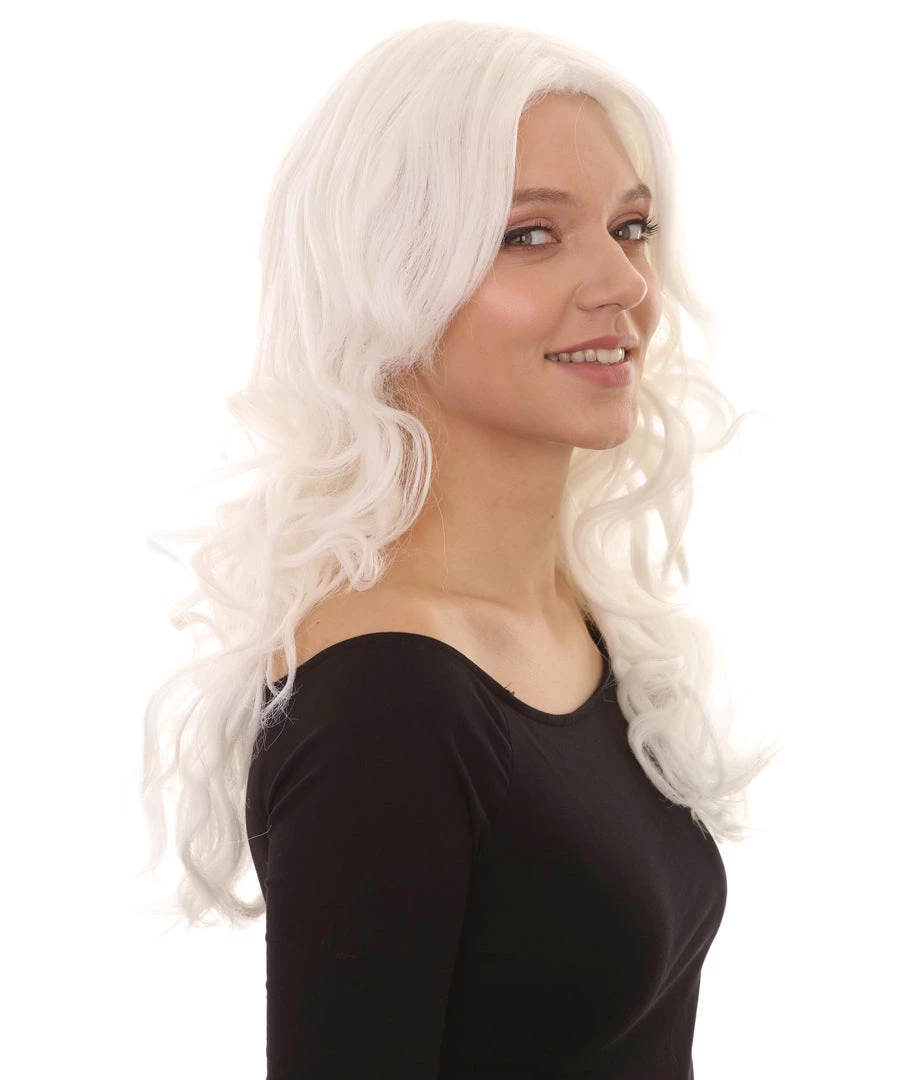 HPO Women's Womens Glow-In-The-Dark Long Curly Wavy Party Wig | GID Wigs | Premium Breathable Capless Cap