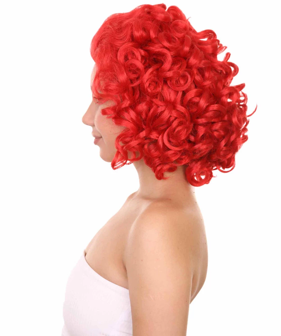 Adult Women's 15" Inch Medium Length Curly Halloween Cosplay Queen Of Drag Fierce Red Ruby Color Costume Wig, Synthetic Soft Fiber Hair | HPO