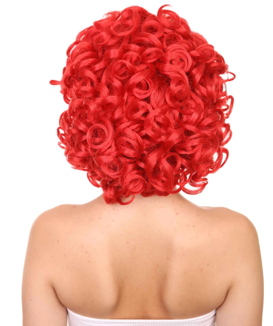 Adult Women's 15" Inch Medium Length Curly Halloween Cosplay Queen Of Drag Fierce Red Ruby Color Costume Wig, Synthetic Soft Fiber Hair | HPO
