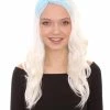 HPO Womens Long Wavy Two-tone Wig | Blue & White Colorful Wigs | Premium Breathable Capless Cap