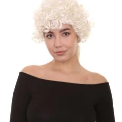 HPO Women's Colonial Curly Wig | White Holiday Party Wig | Premium Breathable Capless Cap