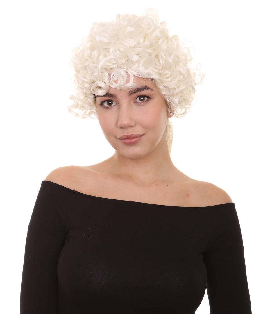HPO Women's Colonial Curly Wig | White Holiday Party Wig | Premium Breathable Capless Cap