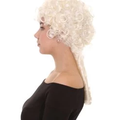 HPO Women's Colonial Curly Wig | White Holiday Party Wig | Premium Breathable Capless Cap