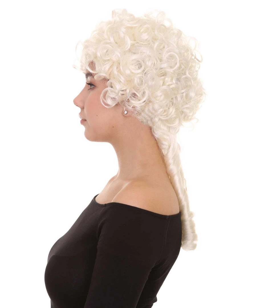 HPO Women's Colonial Curly Wig | White Holiday Party Wig | Premium Breathable Capless Cap