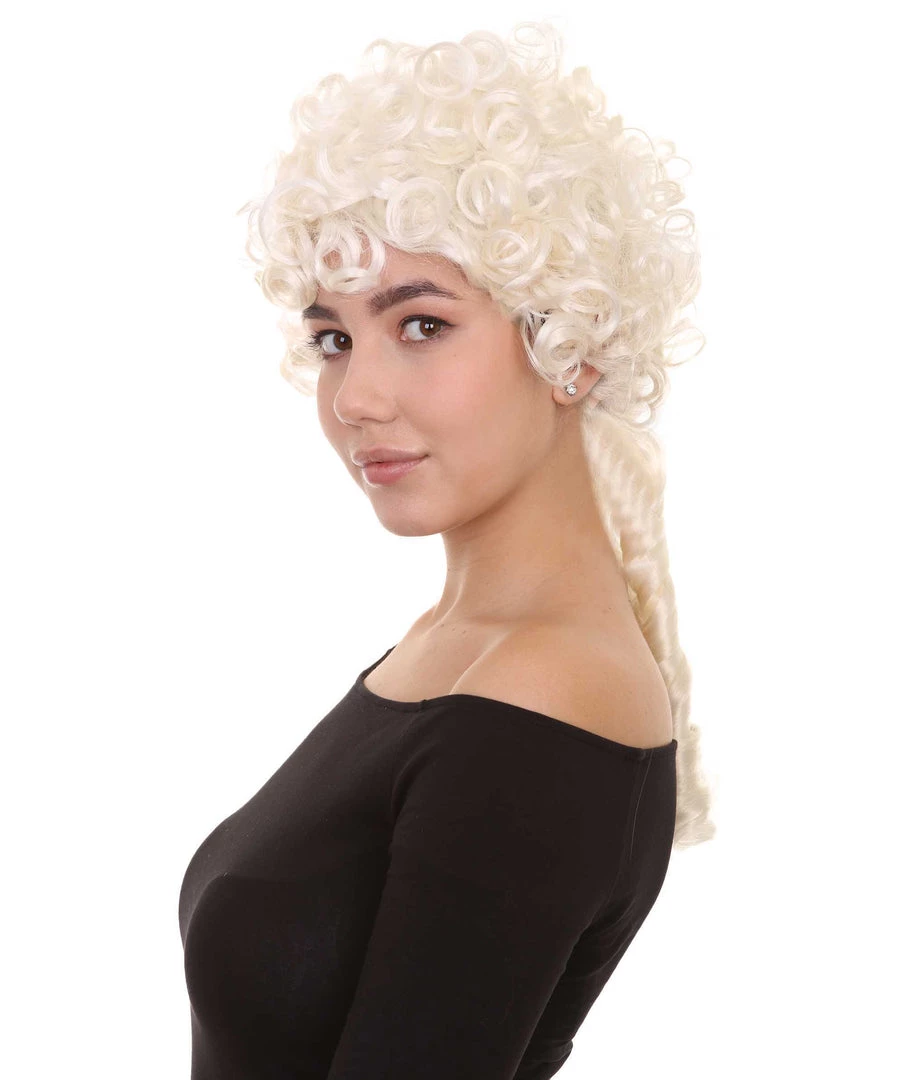 HPO Women's Colonial Curly Wig | White Holiday Party Wig | Premium Breathable Capless Cap