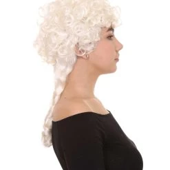 HPO Women's Colonial Curly Wig | White Holiday Party Wig | Premium Breathable Capless Cap