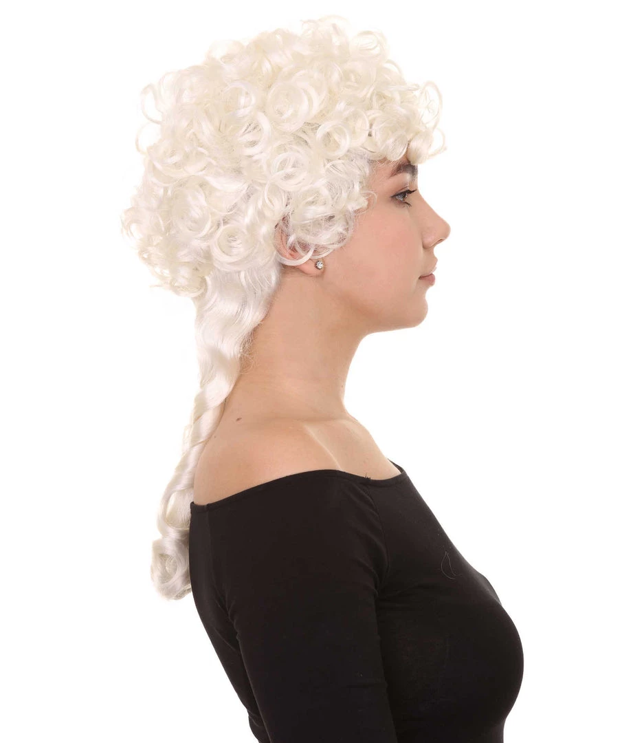 HPO Women's Colonial Curly Wig | White Holiday Party Wig | Premium Breathable Capless Cap