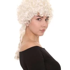 HPO Women's Colonial Curly Wig | White Holiday Party Wig | Premium Breathable Capless Cap