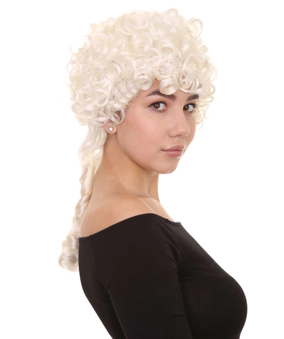 HPO Women's Colonial Curly Wig | White Holiday Party Wig | Premium Breathable Capless Cap