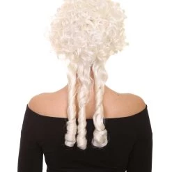 HPO Women's Colonial Curly Wig | White Holiday Party Wig | Premium Breathable Capless Cap