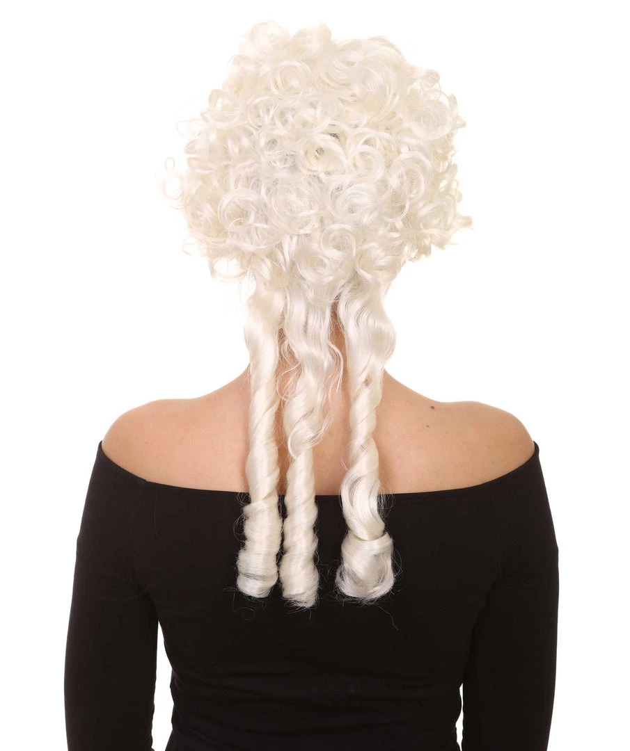 HPO Women's Colonial Curly Wig | White Holiday Party Wig | Premium Breathable Capless Cap