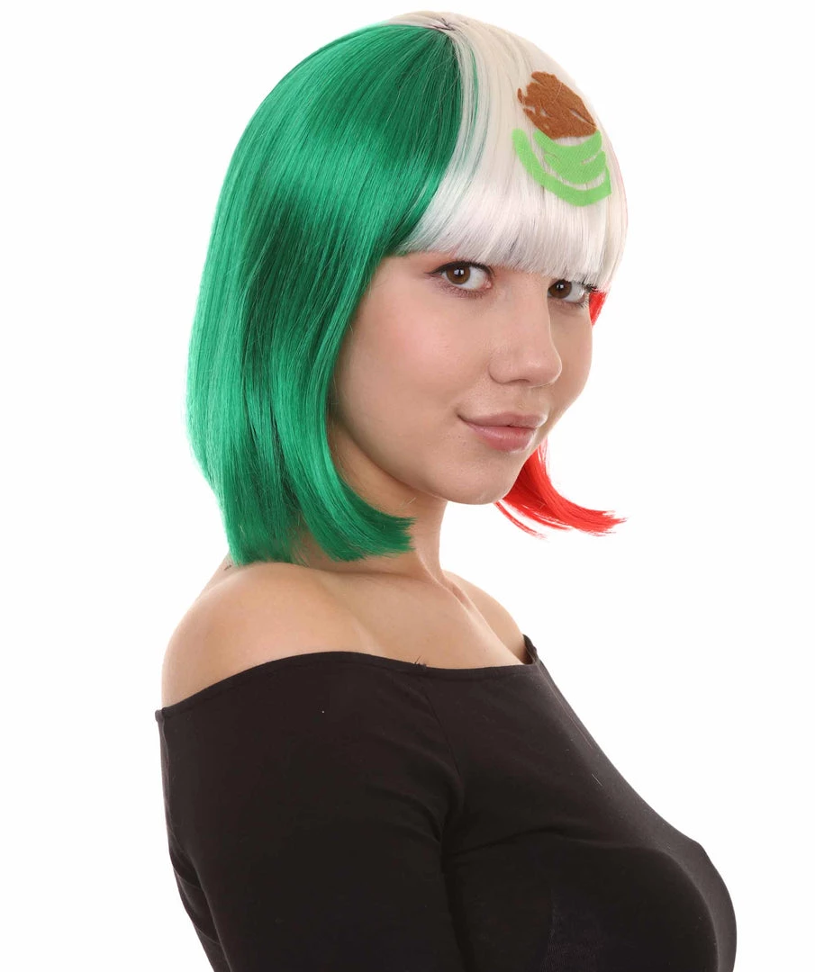 FLAGWIGS Women Patriotic Mexico Flag Bob Wig | Premium Breathable Capless Cap Women's