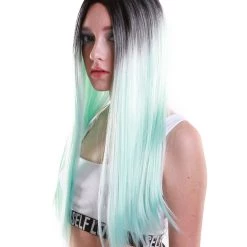 HPO Women's Women TV Movie Character Wig | Black And Light Blue Two Tone Color Wig | Premium Breathable Capless Cap