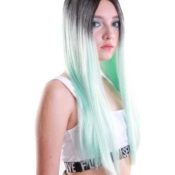 HPO Women's Women TV Movie Character Wig | Black And Light Blue Two Tone Color Wig | Premium Breathable Capless Cap