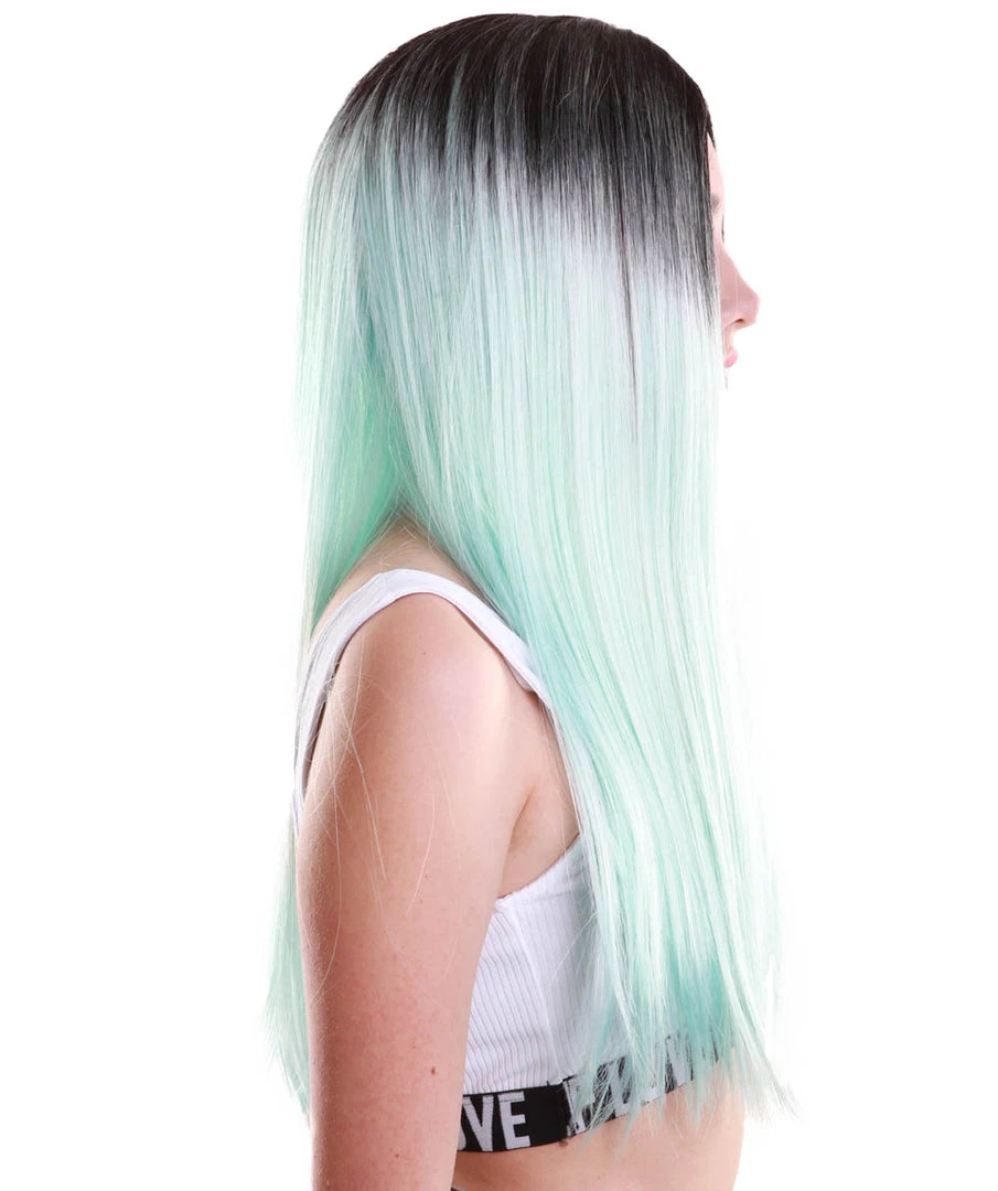 HPO Women's Women TV Movie Character Wig | Black And Light Blue Two Tone Color Wig | Premium Breathable Capless Cap