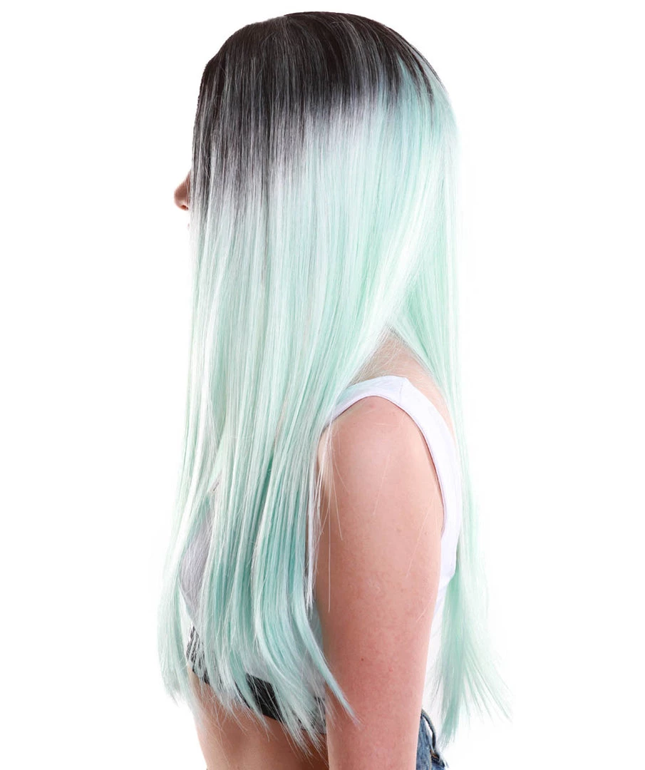 HPO Women's Women TV Movie Character Wig | Black And Light Blue Two Tone Color Wig | Premium Breathable Capless Cap