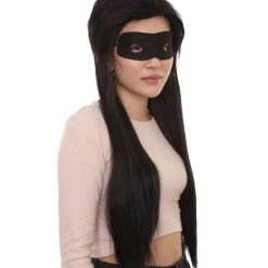 HPO Women's Womens Superwoman 25' Wig | Violet Parr Black Wig With Mask Set | TV/Movie Wigs | Premium Breathable Capless Cap