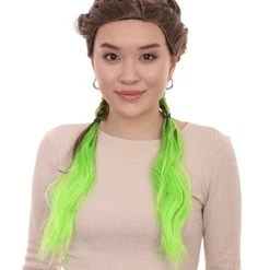 HPO Men's Briaded Womens Wig | Brown Green Cosplay Halloween Wig | Premium Breathable Capless Cap