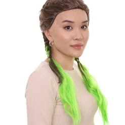 HPO Men's Briaded Womens Wig | Brown Green Cosplay Halloween Wig | Premium Breathable Capless Cap