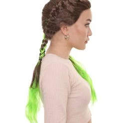 HPO Men's Briaded Womens Wig | Brown Green Cosplay Halloween Wig | Premium Breathable Capless Cap