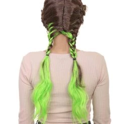 HPO Men's Briaded Womens Wig | Brown Green Cosplay Halloween Wig | Premium Breathable Capless Cap