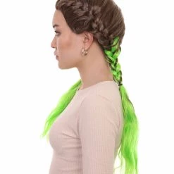 HPO Men's Briaded Womens Wig | Brown Green Cosplay Halloween Wig | Premium Breathable Capless Cap