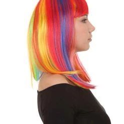 HPO Women's Womens Rainbow Medium Bob Wig | Party Ready Fancy Cosplay Halloween Wig | Premium Breathable Capless Cap