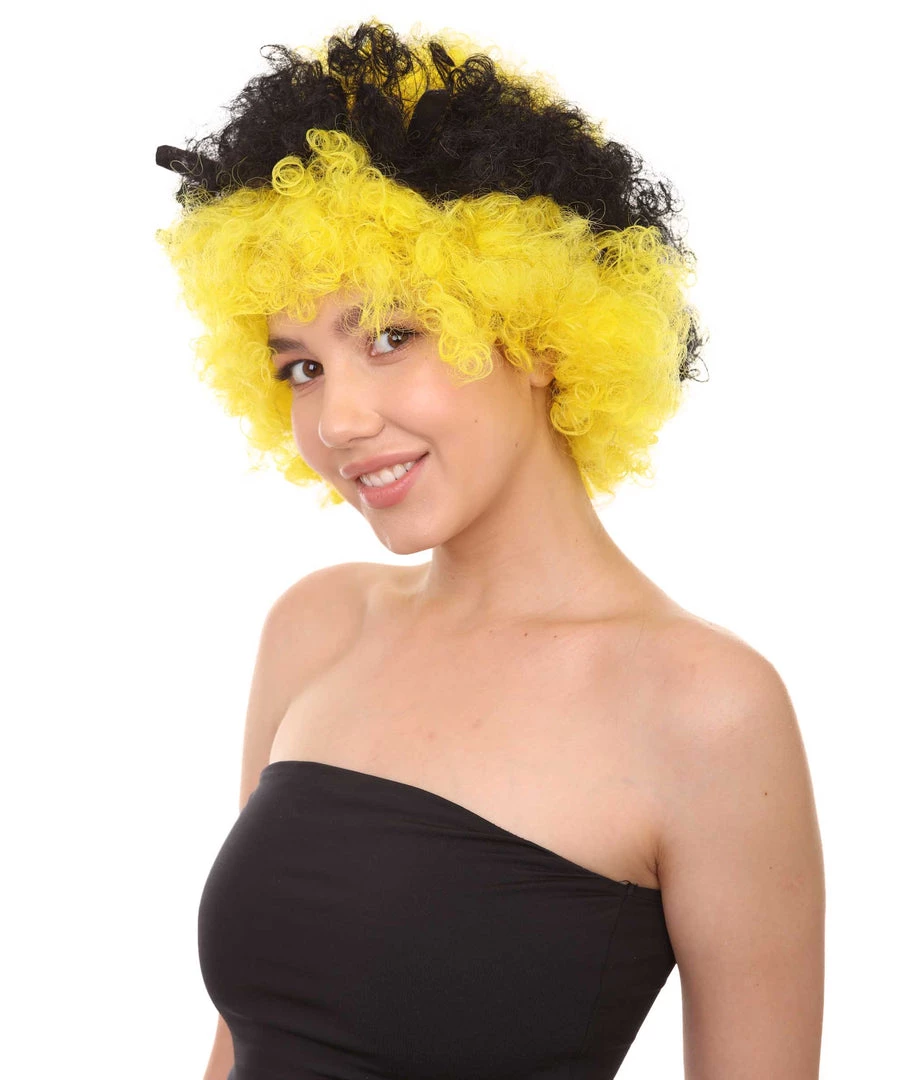 HPO Bee Unisex Wig | Jumbo Super Size Afro Yellow Black Cosplay Halloween Wig | Premium Breathable Capless Cap