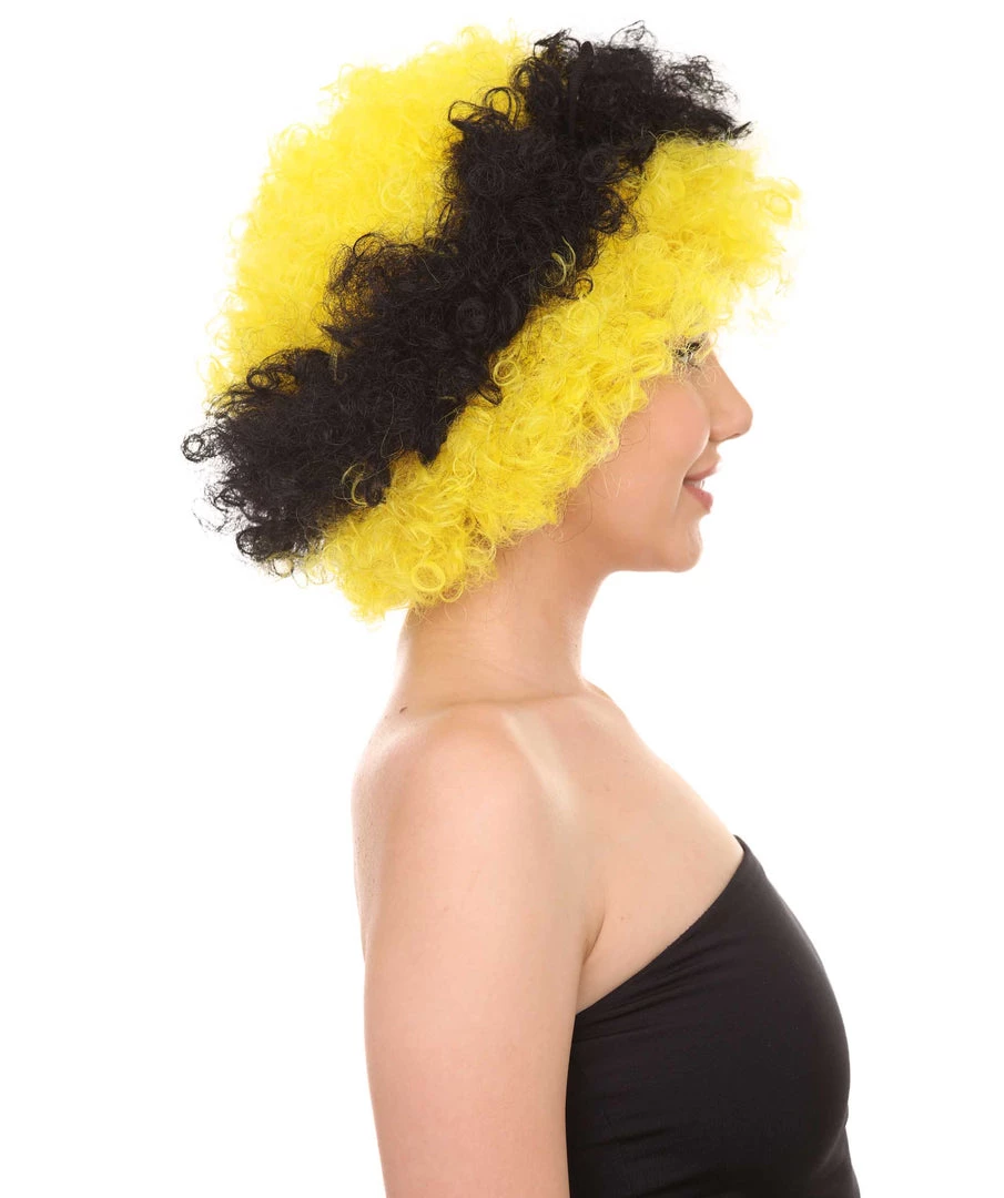 HPO Bee Unisex Wig | Jumbo Super Size Afro Yellow Black Cosplay Halloween Wig | Premium Breathable Capless Cap
