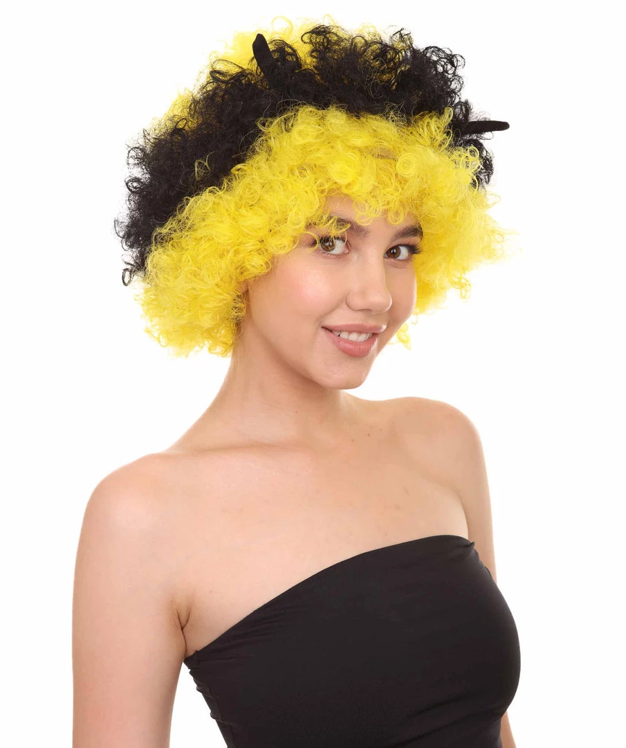 HPO Bee Unisex Wig | Jumbo Super Size Afro Yellow Black Cosplay Halloween Wig | Premium Breathable Capless Cap