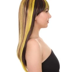 HPO Monster Womens Wig | Neon Yellow & Black Cosplay Halloween Wig | Premium Breathable Capless Cap