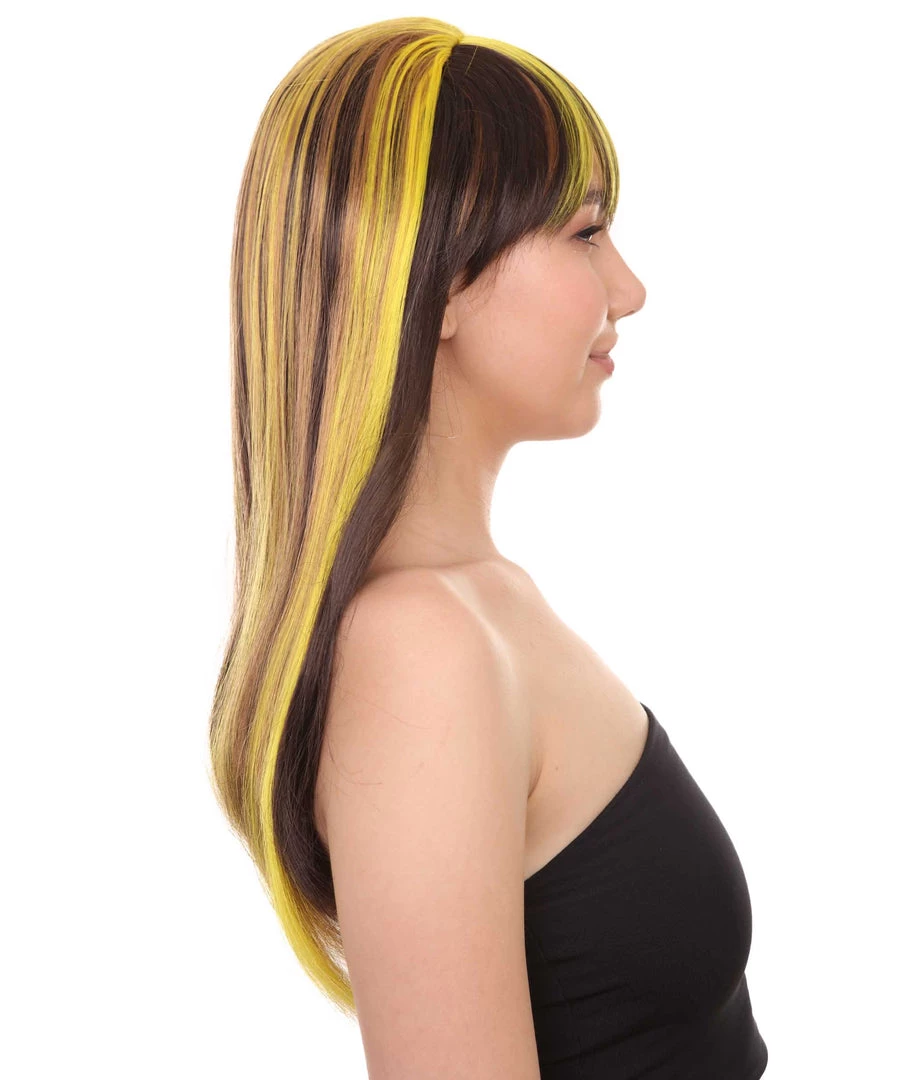 HPO Monster Womens Wig | Neon Yellow & Black Cosplay Halloween Wig | Premium Breathable Capless Cap