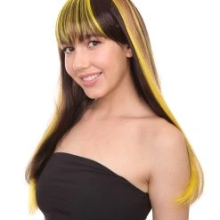 HPO Monster Womens Wig | Neon Yellow & Black Cosplay Halloween Wig | Premium Breathable Capless Cap