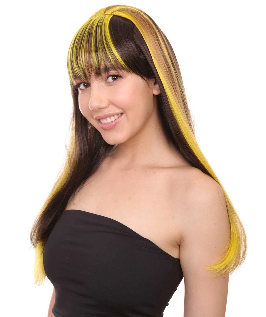 HPO Monster Womens Wig | Neon Yellow & Black Cosplay Halloween Wig | Premium Breathable Capless Cap