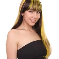 HPO Monster Womens Wig | Neon Yellow & Black Cosplay Halloween Wig | Premium Breathable Capless Cap
