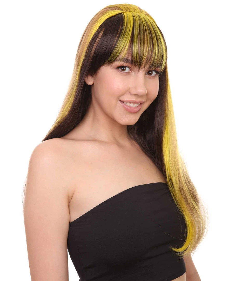 HPO Monster Womens Wig | Neon Yellow & Black Cosplay Halloween Wig | Premium Breathable Capless Cap