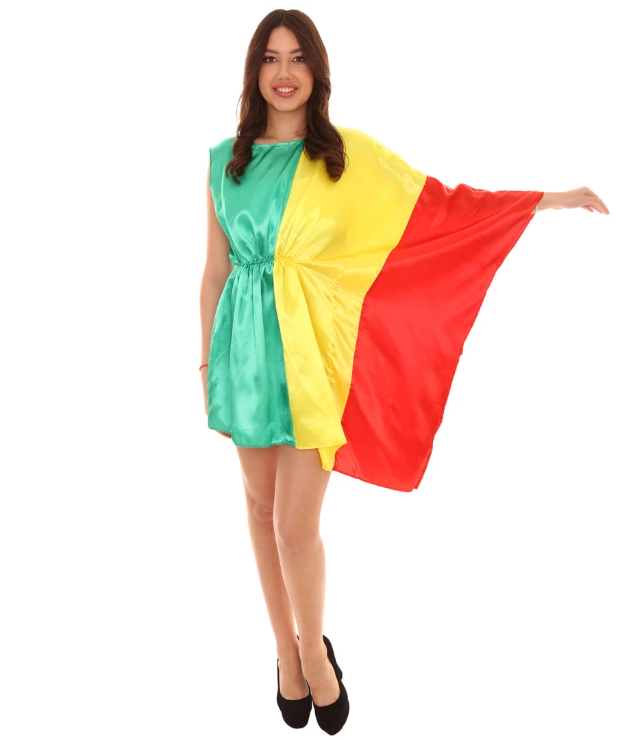 FLAGWIGS Adult Women's Mali Flag Dress Sports Costume | Patriotic Cosplay Costume