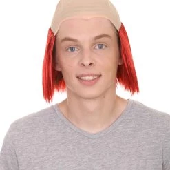 HPO Bald Straight Mens Clown Red Wig | Wig With Bald Cap Men's