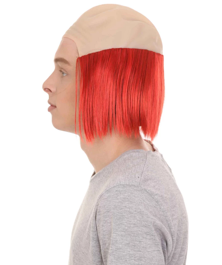 HPO Bald Straight Mens Clown Red Wig | Wig With Bald Cap Men's