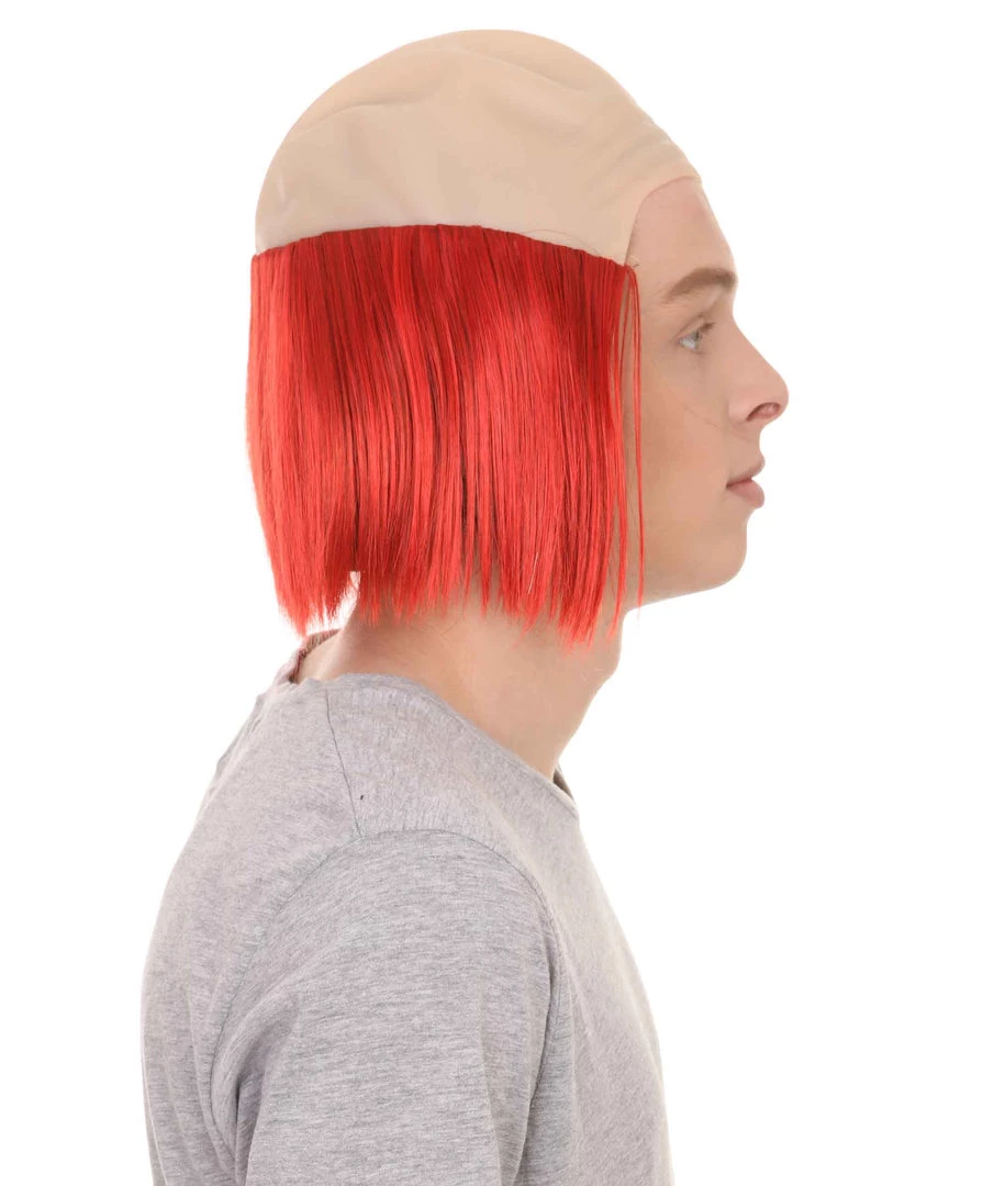 HPO Bald Straight Mens Clown Red Wig | Wig With Bald Cap Men's