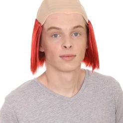 HPO Bald Straight Mens Clown Red Wig | Wig With Bald Cap Men's