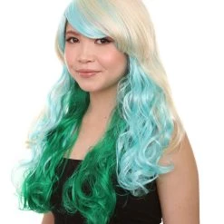 HPO Women's Mixed Color Long Curly Wavy Womens Wig | Fancy Party Event Ready Halloween Wig | Premium Breathable Capless Cap