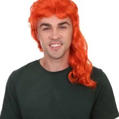 HPO 80's Orange Super Mullet Mens Wig | Pumkin Long Cosplay Halloween Wig | Premium Breathable Capless Cap