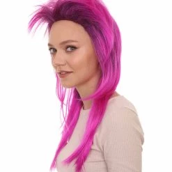 HPO Rock Star Mens Wig | Neon Purple Mullet Long Wig | Premium Breathable Capless Cap