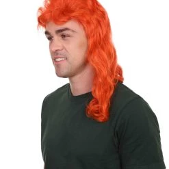 HPO 80's Orange Super Mullet Mens Wig | Pumkin Long Cosplay Halloween Wig | Premium Breathable Capless Cap