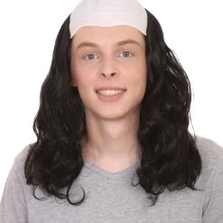 HPO Founding Father Mens Bald Long Black Wig | Wig With Cap Men's