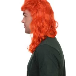 HPO 80's Orange Super Mullet Mens Wig | Pumkin Long Cosplay Halloween Wig | Premium Breathable Capless Cap